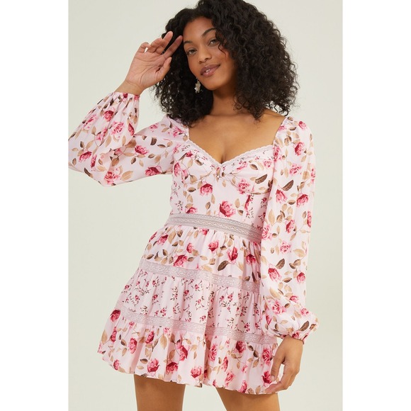 Altar'd State Dresses & Skirts - Altar'd State Kate Pink Floral Rose Lace Mini Dress size L Cottagecore Garden